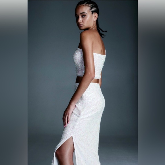 H&M Sequined One Shoulder Net Top & Sequined Net Skirt - Size L - Picture 2 of 14